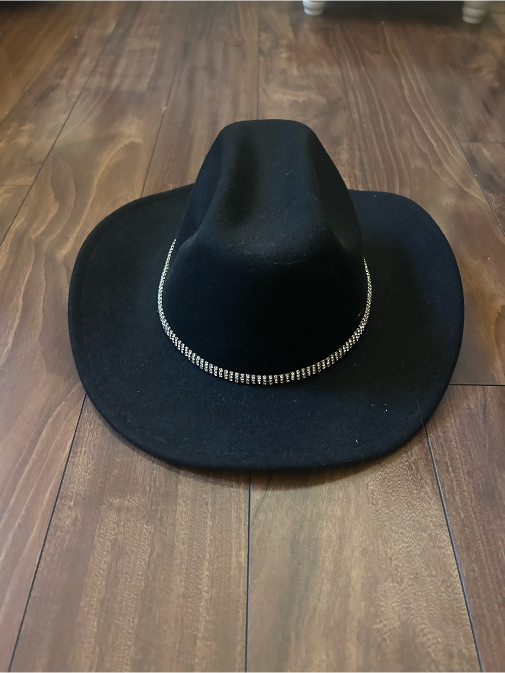 Black Women's Felt Cowboy Hat with Rhinestone Band